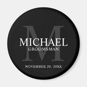 Black Personalised Groomsmen's name and monogram Magnet