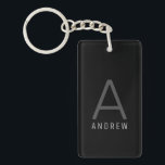 Black Personalised Initial Modern Monogram Key Ring<br><div class="desc">Modern elegant and understated masculine monogram initial and custom name on a personalised rectangle plastic key chain in a classic minimal,  professional-looking sans-serif font for a simple and professional and modern look.</div>