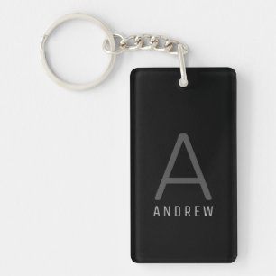 Black Personalised Initial Modern Monogram Key Ring
