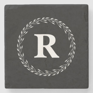 Black Personalised Initial Stone Coaster