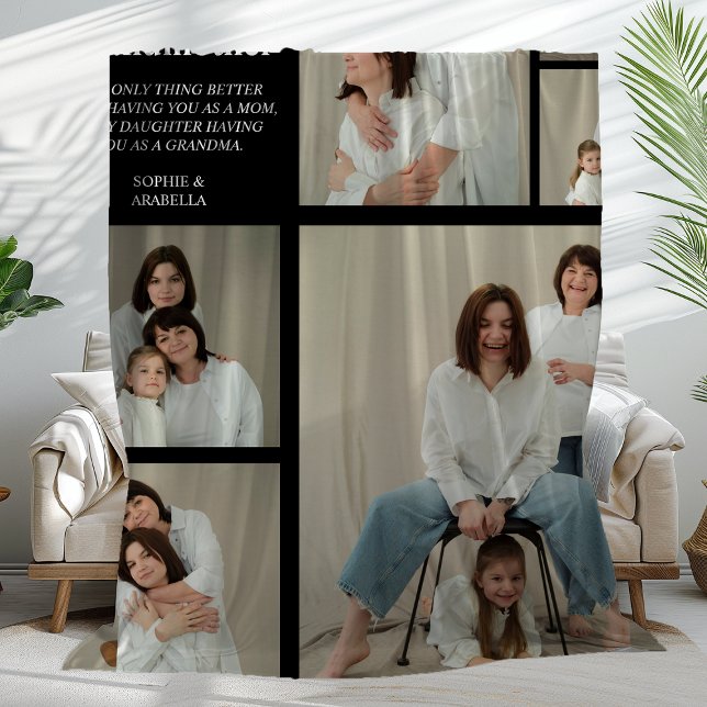 Black Personalised Modern Mum | 6 Photo Fleece Blanket (Creator Uploaded)