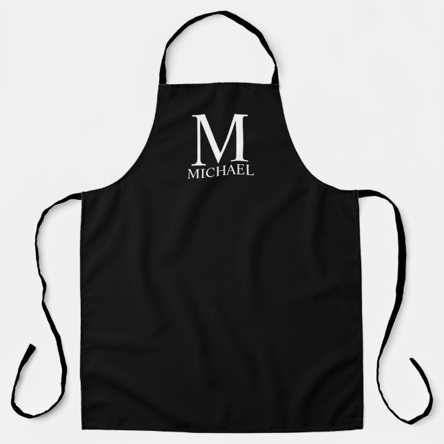 Black Personalised Monogram and Name Apron (Front)