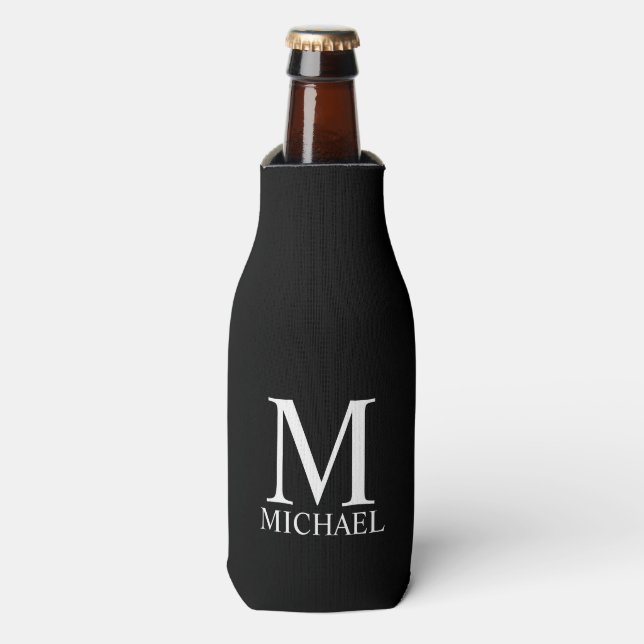 Black Personalised Monogram and Name Bottle Cooler (Bottle Front)