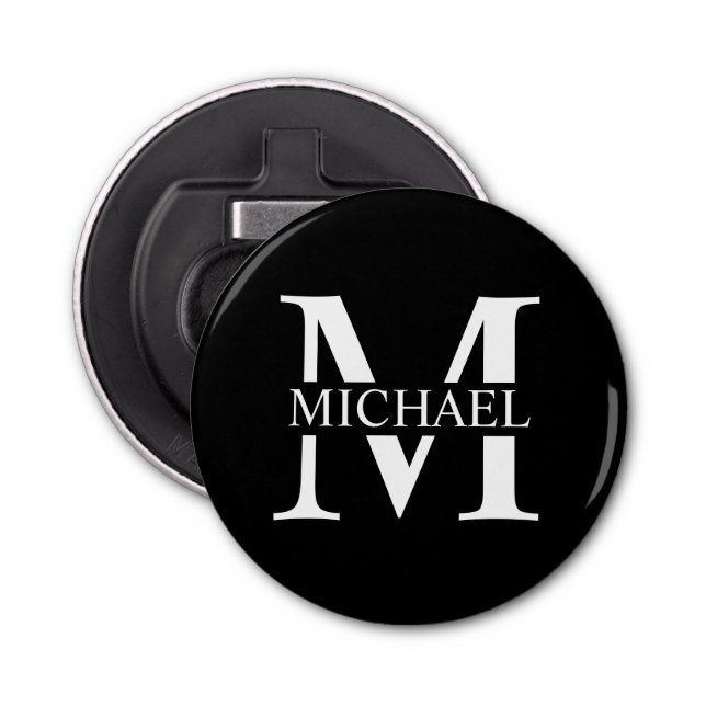Black Personalised Monogram and Name Bottle Opener (Front)
