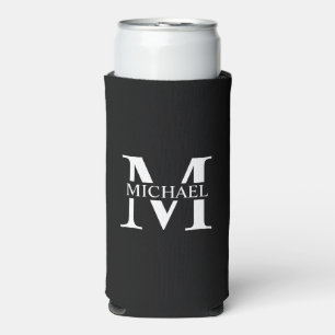 Black Personalised Monogram and Name Can Cooler