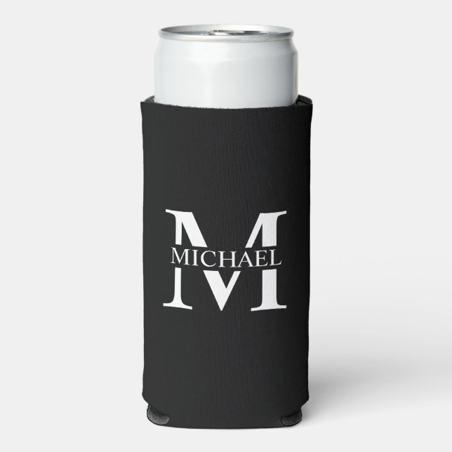 Black Personalised Monogram and Name Can Cooler (Seltzer Front)