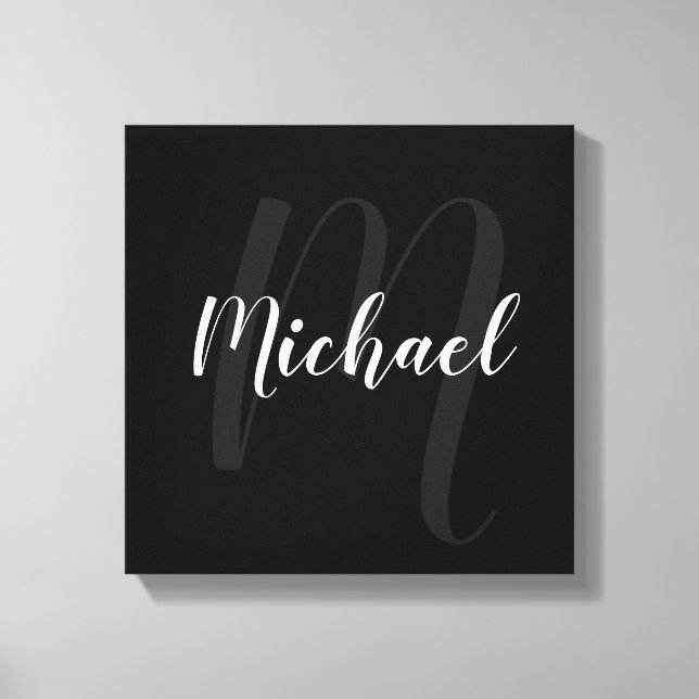 Black personalised Monogram and Name Canvas Print (Front)