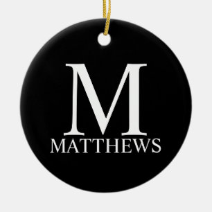 Black Personalised Monogram and Name Ceramic Tree Decoration