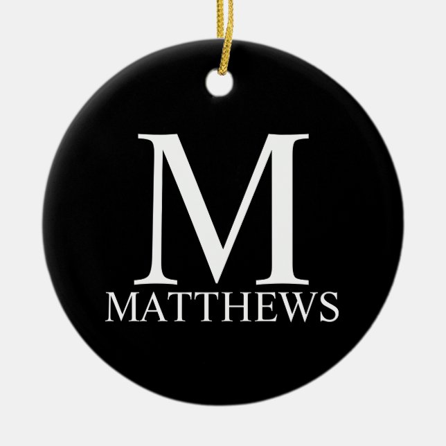 Black Personalised Monogram and Name Ceramic Tree Decoration (Front)