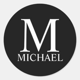 Black Personalised Monogram and Name Classic Round Sticker