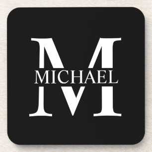 Black Personalised Monogram and Name Coaster
