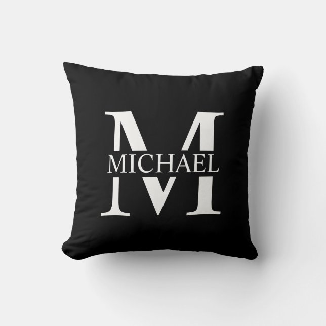 Black Personalised Monogram and Name Cushion (Front)