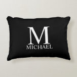 Black Personalised Monogram and Name Decorative Cushion<br><div class="desc">Personalised Monogram and Name Gift
features personalised monogram and name in white classic serif font style on black background.

Perfect as holiday gift,  family reunion favours,  housewarming gift,  wedding gift and gift for any special occasions.</div>
