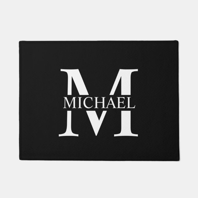 Black Personalised Monogram and Name Doormat (Front)
