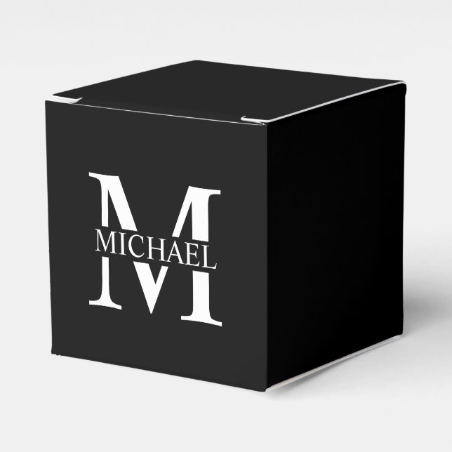 Black Personalised Monogram and Name Favour Box (Front Side)