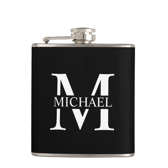 Black Personalised Monogram and Name Flask (Front)