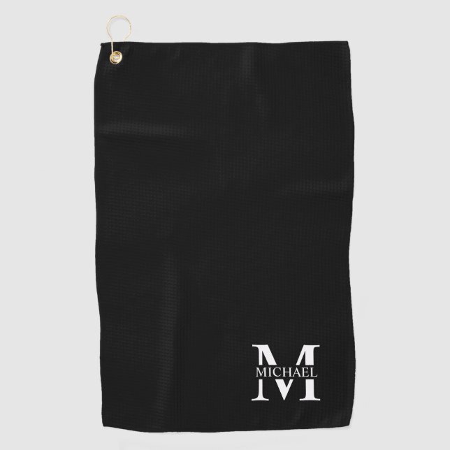 Black Personalised Monogram and Name Golf Towel (Front)