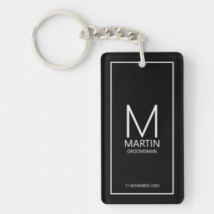 Black Personalised Monogram and Name Groomsmen Key Ring