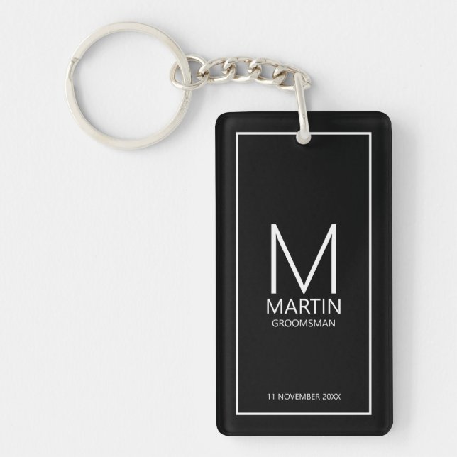 Black Personalised Monogram and Name Groomsmen Key Ring (Front)