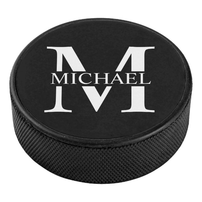 Black Personalised Monogram and Name Hockey Puck (3/4)