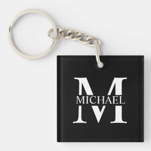 Black Personalised Monogram and Name Key Ring