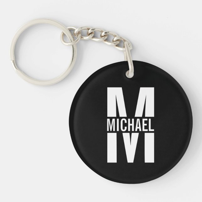 Black Personalised Monogram and Name Key Ring (Front)