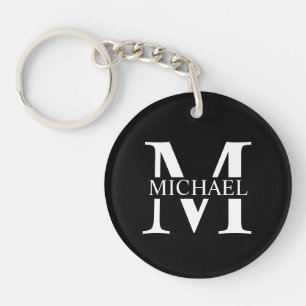 Black Personalised Monogram and Name Key Ring