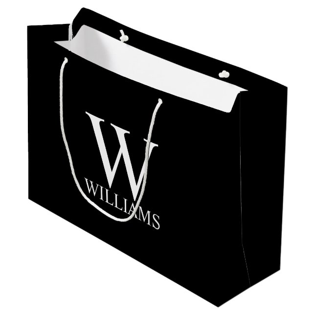 Black Personalised Monogram and Name Large Gift Bag (Front Angled)