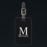 Black Personalised Monogram and Name Luggage Tag<br><div class="desc">Personalised Monogram and Name Gift
features personalised monogram and name in white classic serif font style on black background.

Perfect as holiday gift,  father's day gift,  family reunion favours,  thank you gift for groomsmen and gift for any special occasions.</div>