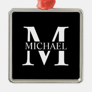 Black Personalised Monogram and Name  Metal Tree Decoration