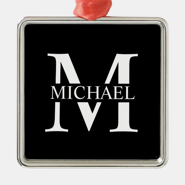 Black Personalised Monogram and Name  Metal Tree Decoration (Front)
