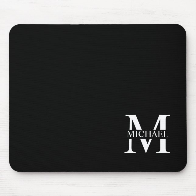 Black Personalised Monogram and Name Mouse Pad (Front)