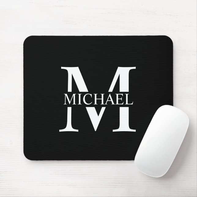 Black Personalised Monogram and Name Mouse Pad (With Mouse)