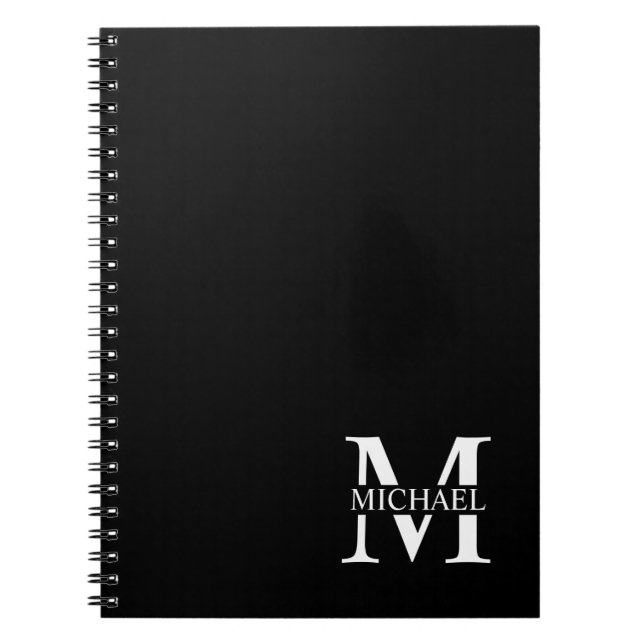 Black Personalised Monogram and Name Notebook (Front)