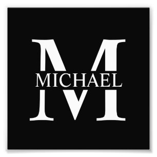 Black Personalised Monogram and Name Photo Print