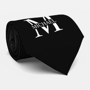 Black Personalised Monogram and Name Tie