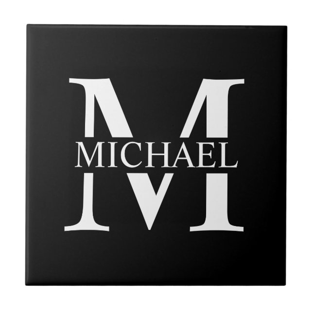 Black Personalised Monogram and Name Tile (Front)
