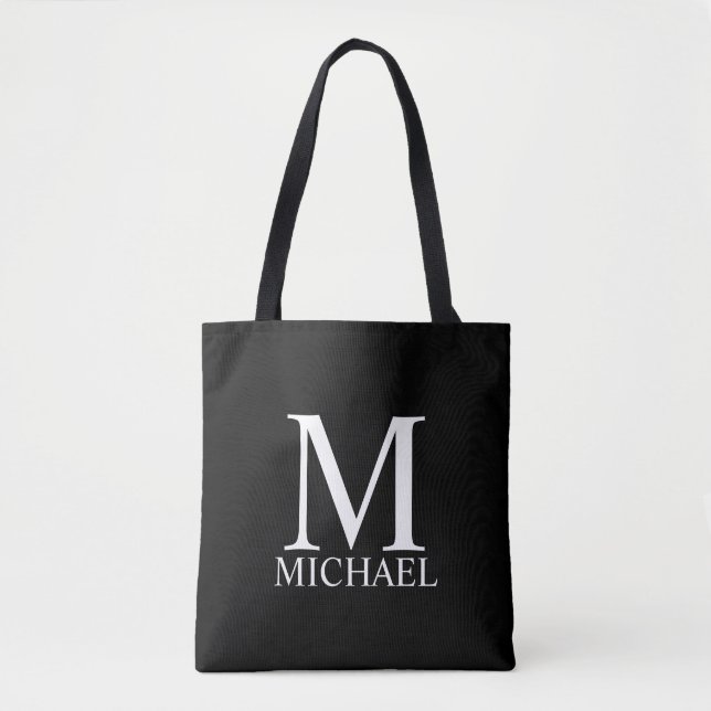 Black Personalised Monogram and Name Tote Bag (Front)