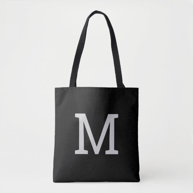 Black Personalised Monogram Initial Tote Bag (Front)