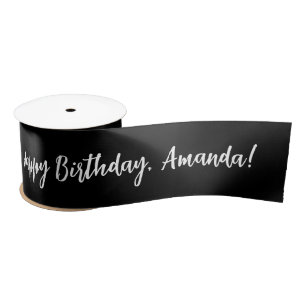 Black Personalised Name Happy Birthday Satin Ribbon