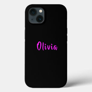 Black Personalised Name Neon Hot Pink Typography iPhone 13 Case