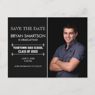 Black Personalised Photo Graduation Save the Date Postcard