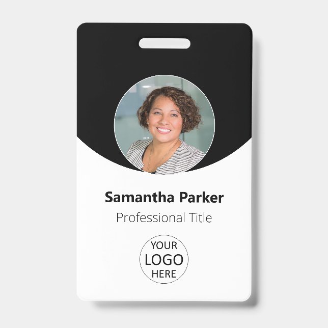 Black Personalised Photo, Logo, Barcode Employee ID Badge (Front)