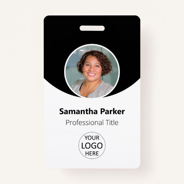 Black Personalised Photo, Logo, Barcode Employee ID Badge (Front)