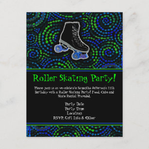 Black Personalised Roller Skating Party Invitation