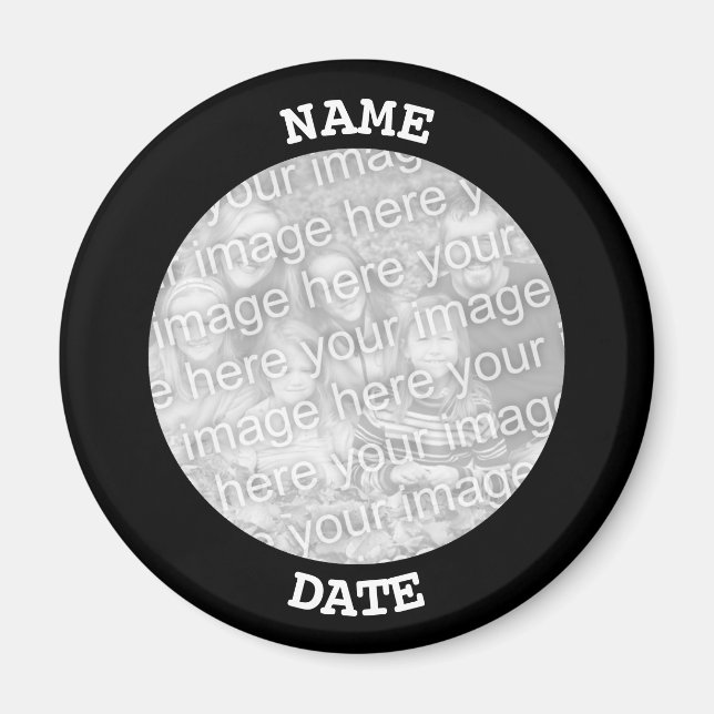 Black Personalised Round Photo Border Magnet (Front)