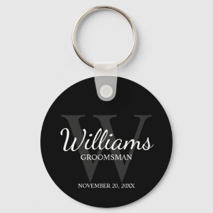 Black Personalised Script Groomsmen name&Monogram Key Ring