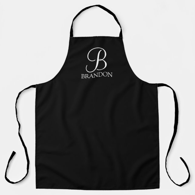 Black Personalised Script Monogram and Name Apron (Front)