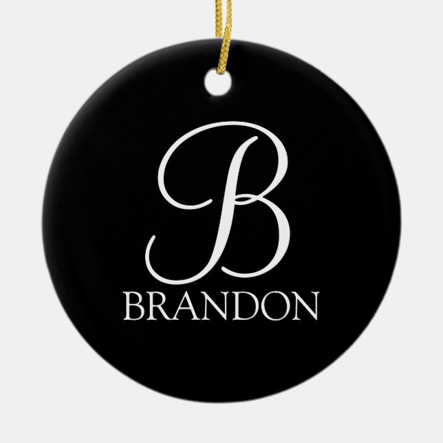Black Personalised Script Monogram and Name Ceramic Tree Decoration (Front)