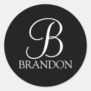 Black Personalised Script Monogram and Name Classic Round Sticker
